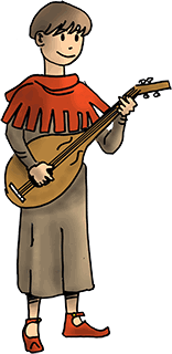 Musicien médiéval regard à gauche
